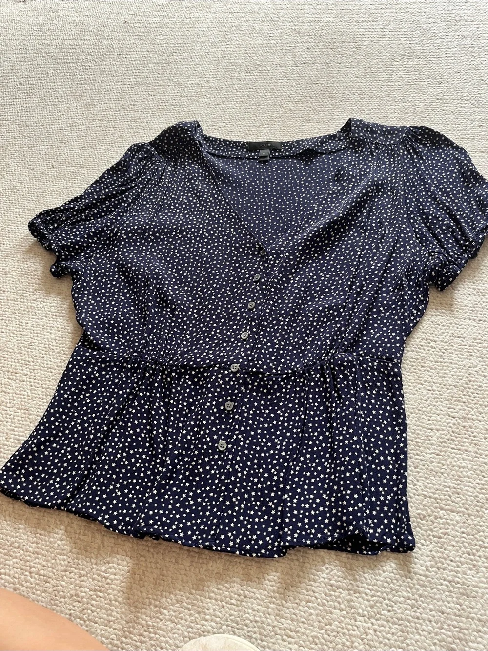 J. Crew Navy Button-Front Star Print Blouse